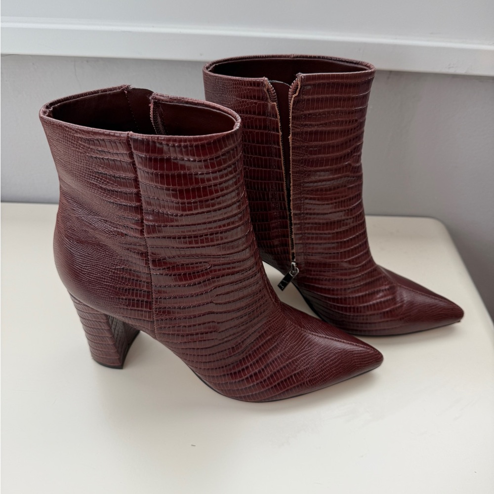 Marc Fisher Textured Burgundy Heeled Boots